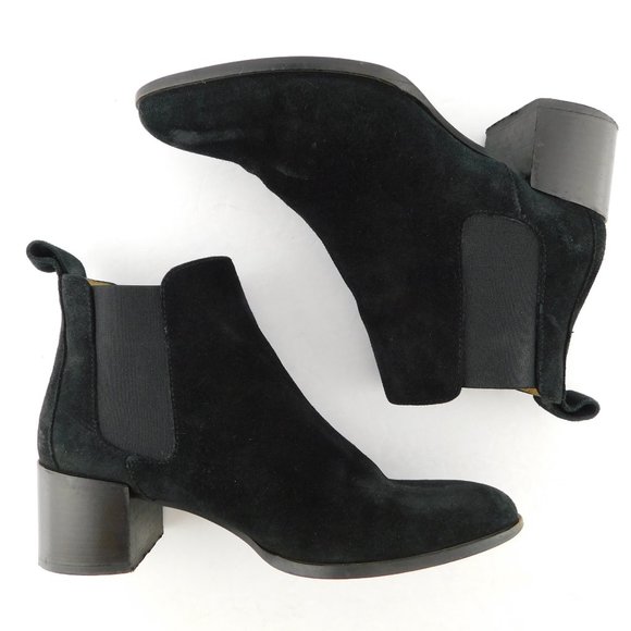 EVERLANE Black Suede Leather Block Heel Chelsea Ankle Boots 7 - Picture 4 of 9